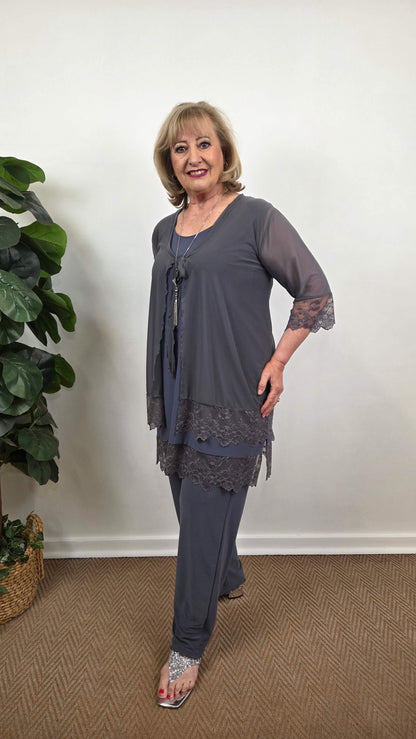 Charcoal Grey 3-Piece Pants Set LR0128