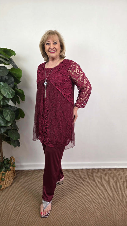 Maroon 3-Piece Pants Set LR0653