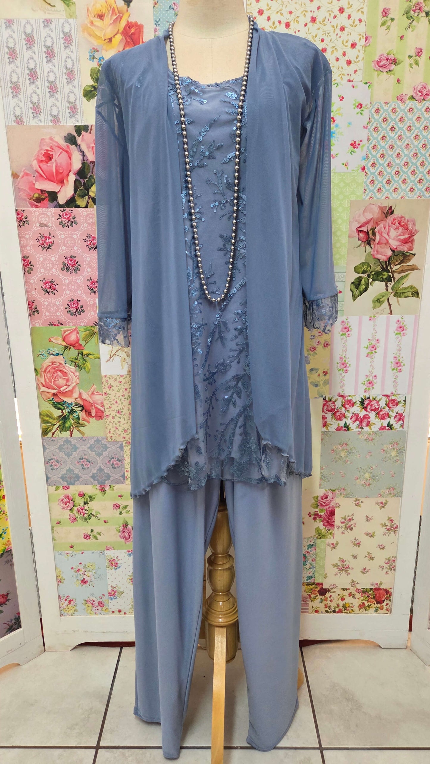 Dusty Blue 3-Piece Pants Set LR097