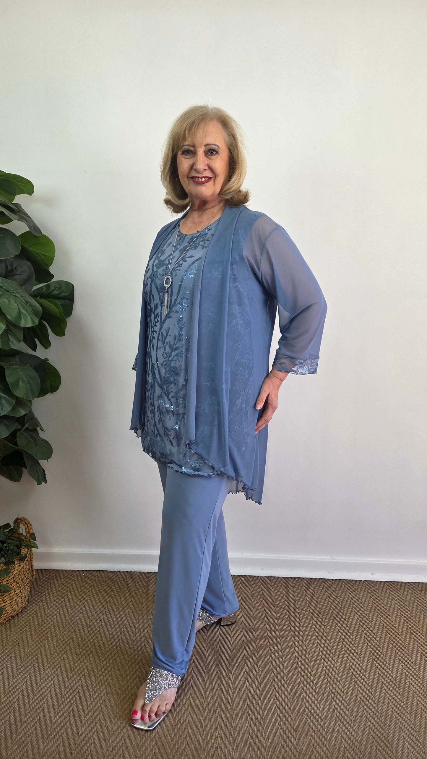 Dusty Blue 3-Piece Pants Set LR097