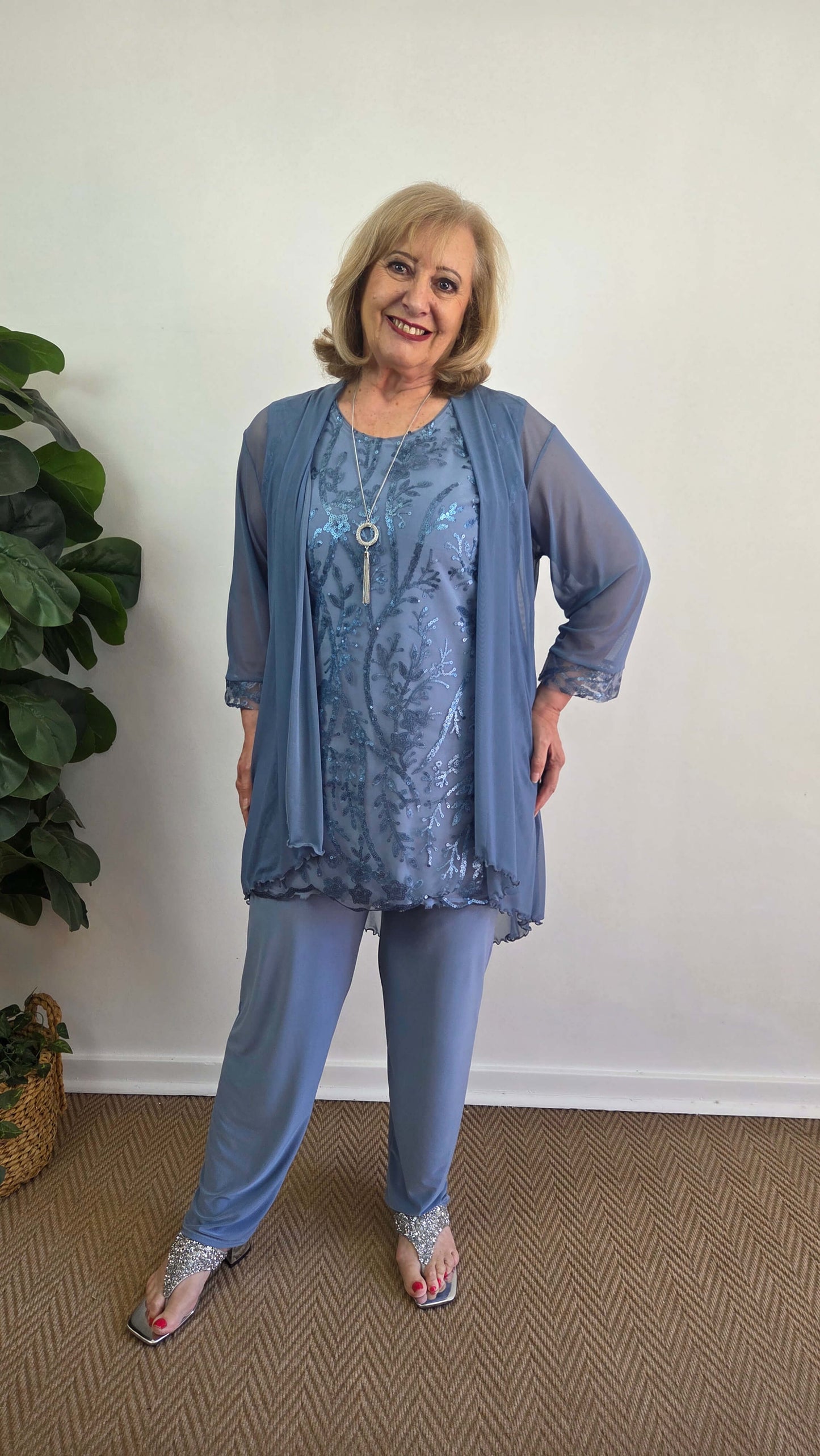 Dusty Blue 3-Piece Pants Set LR097