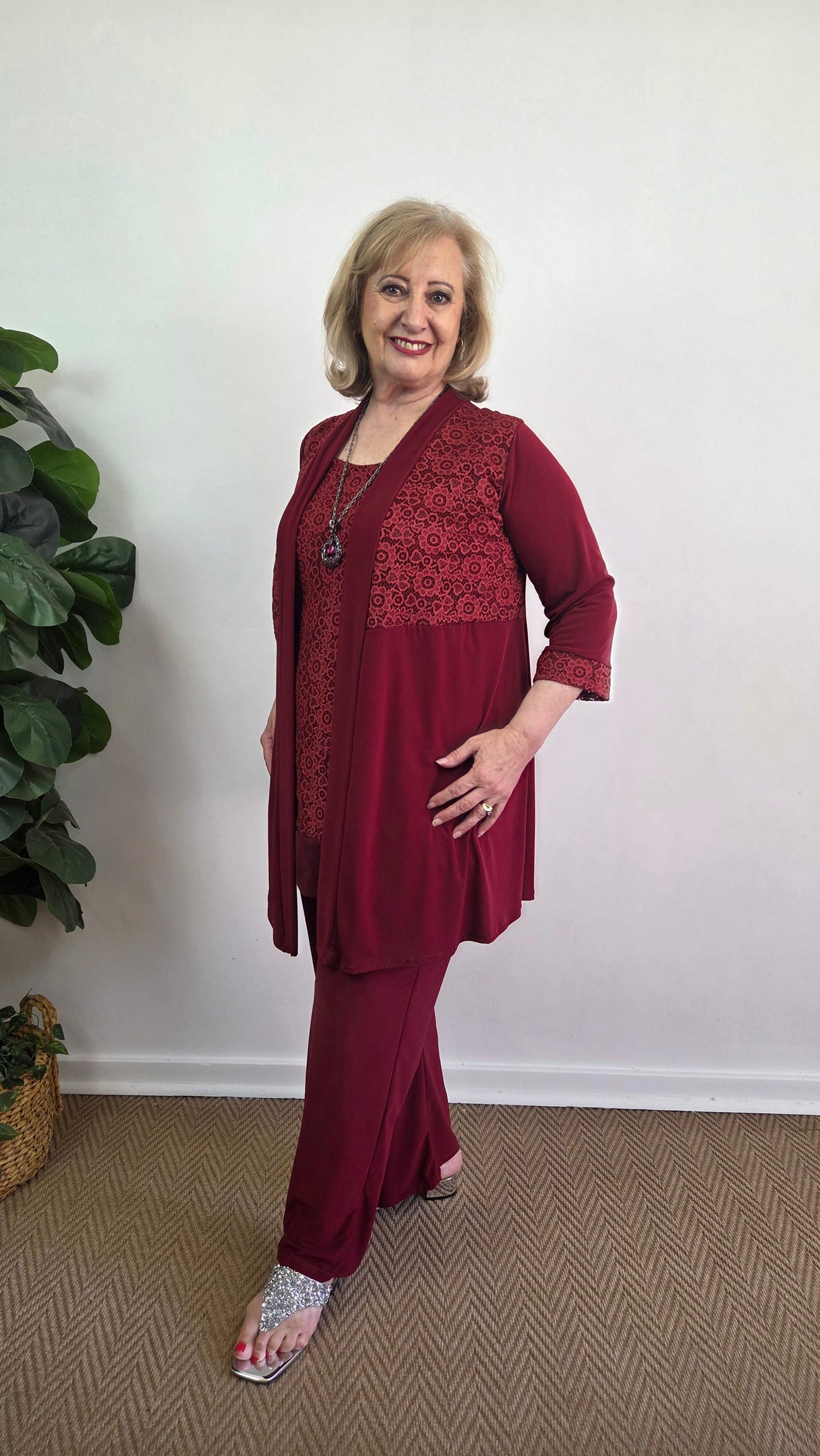 Maroon 3-Piece Pants Set JS072