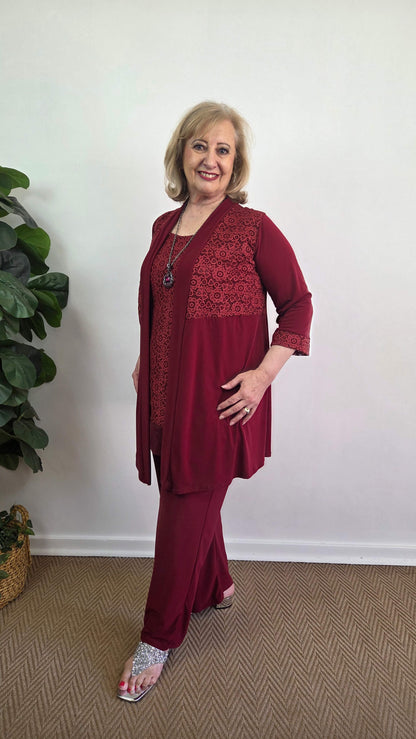 Maroon 3-Piece Pants Set JS072