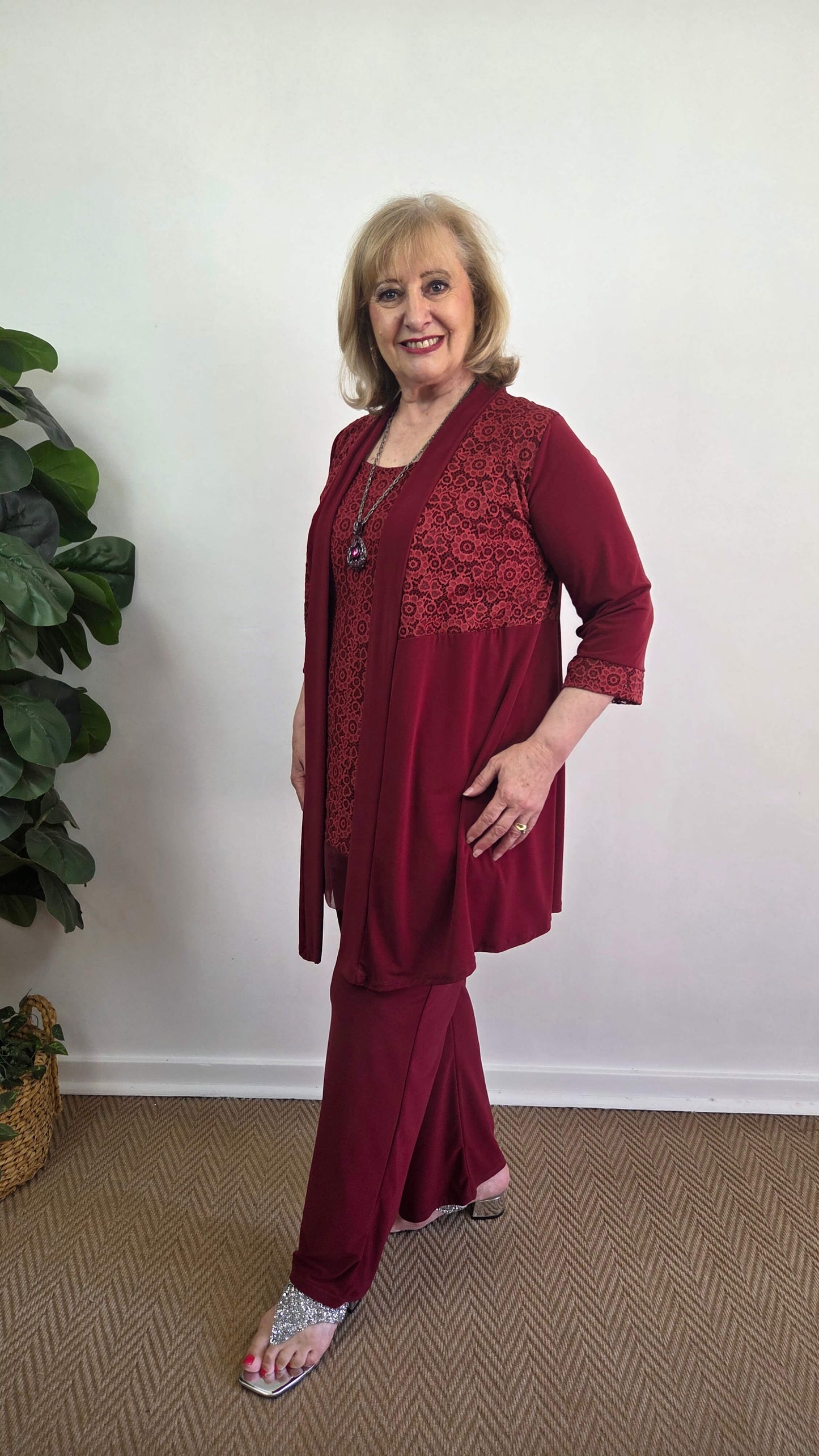 Maroon 3-Piece Pants Set JS072