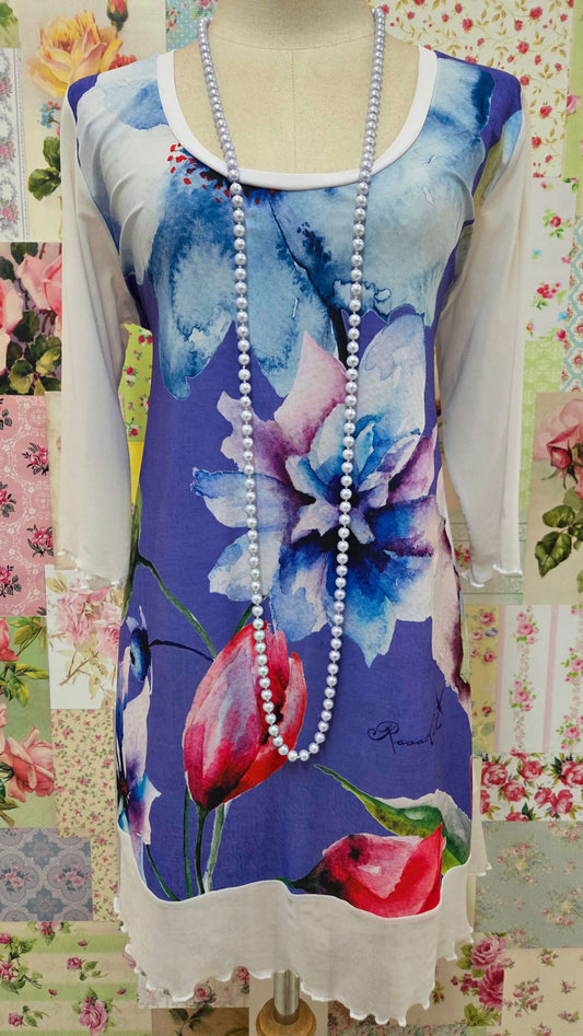 White & Lavender Printed Top RS029