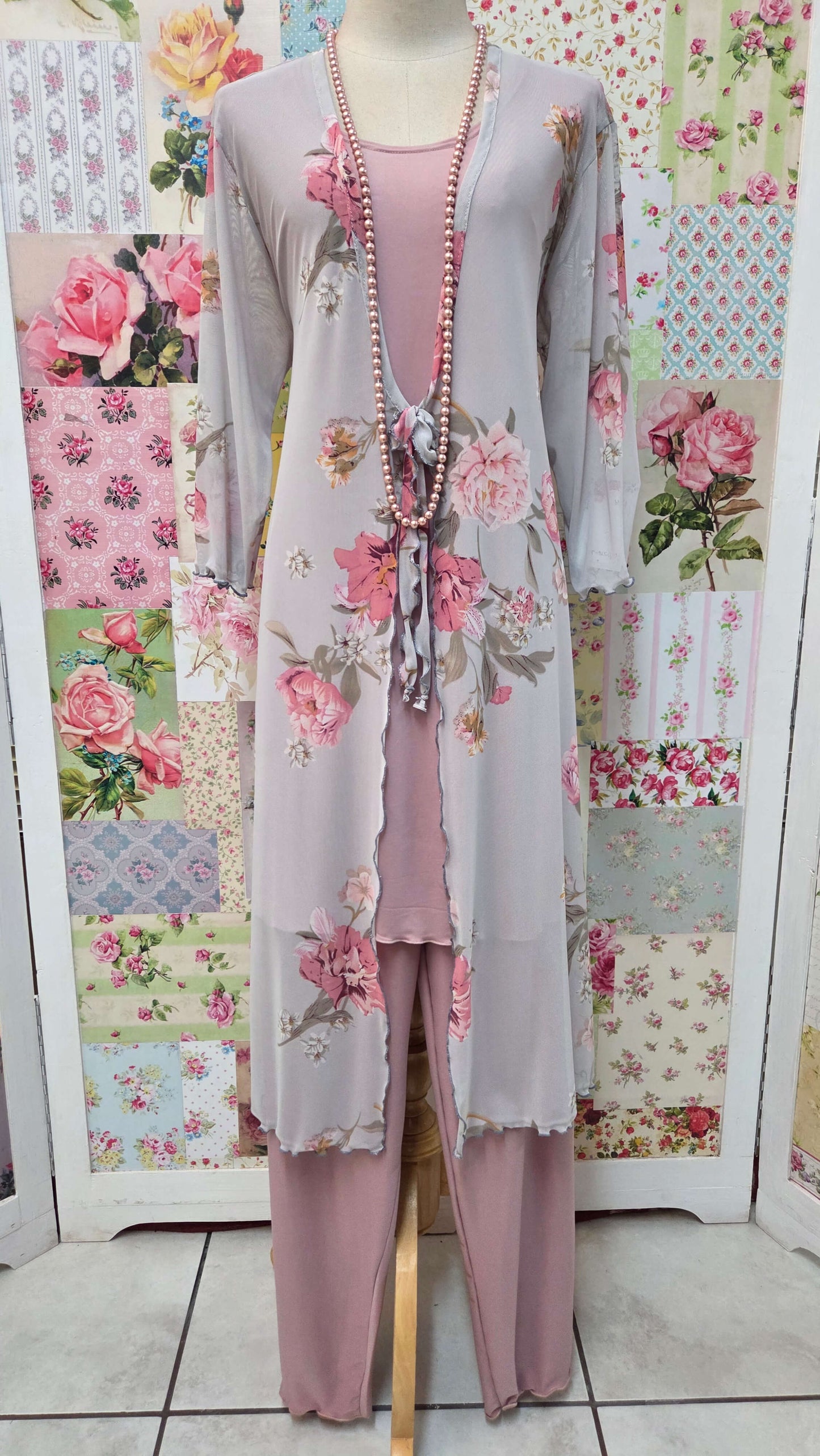 Grey & Pink Printed Pants Set LR0637