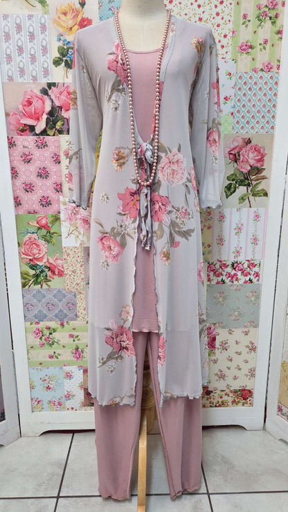 Grey & Pink Printed Pants Set LR0637