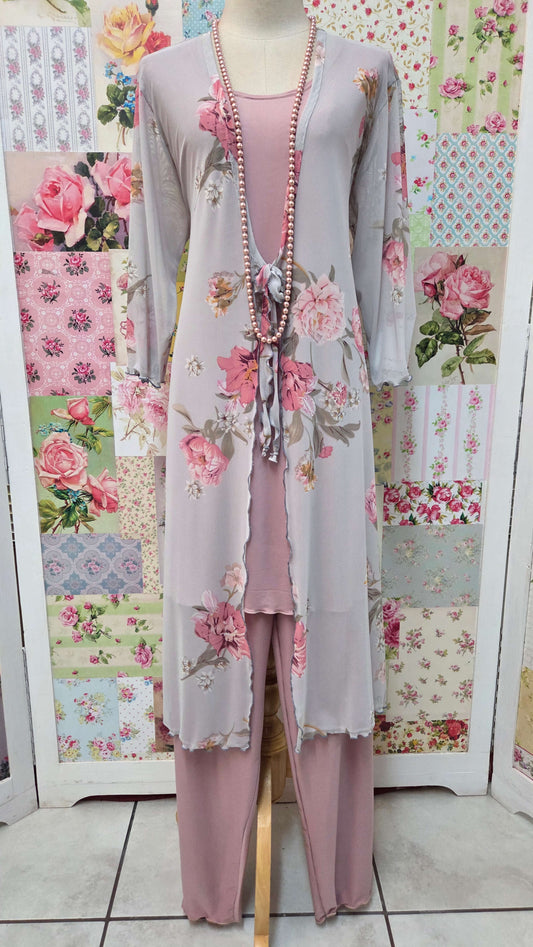 Grey & Pink Printed Pants Set LR0637