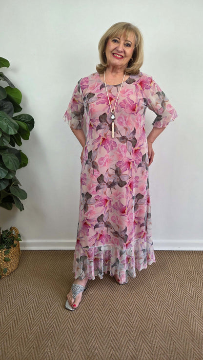 Pink Floral Dress LR0270