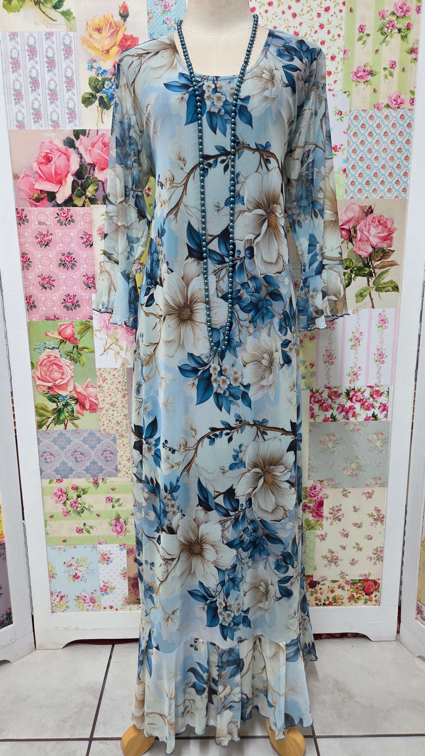 Blue Printed Dress Set PG0276