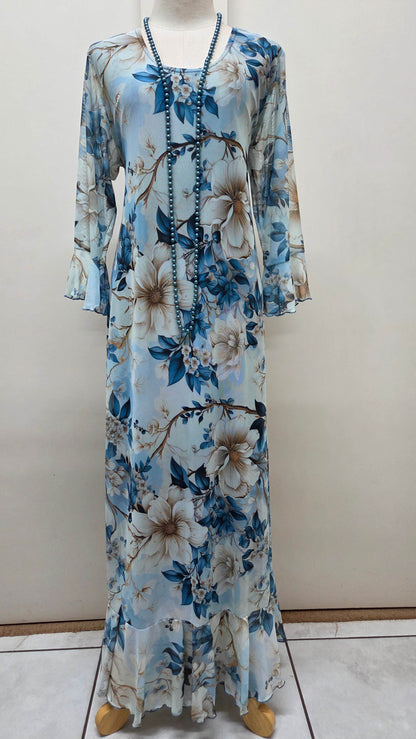 Blue Printed Dress Set PG0276