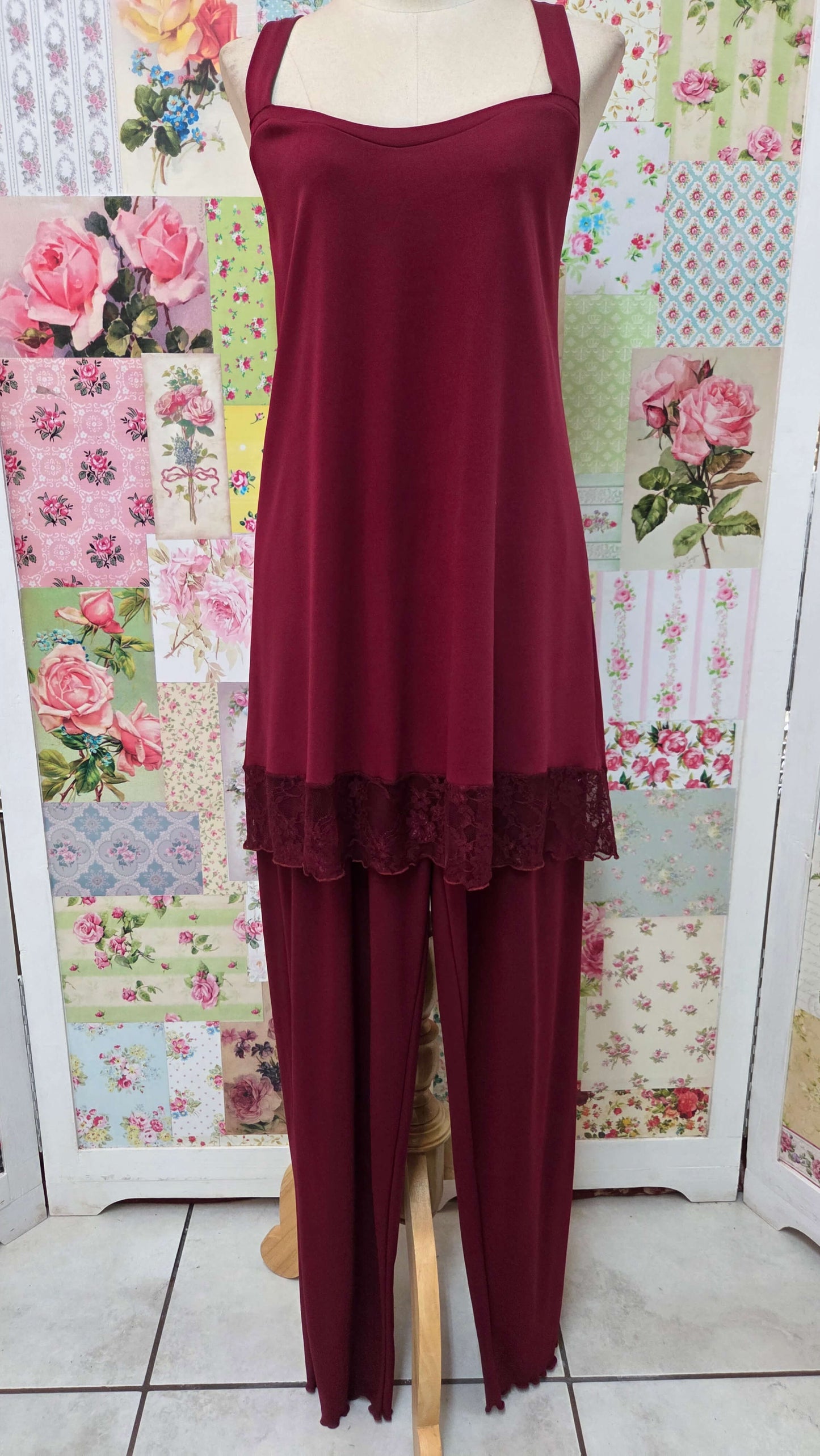 Burgundy Lace 4-Piece Pants Set ML012