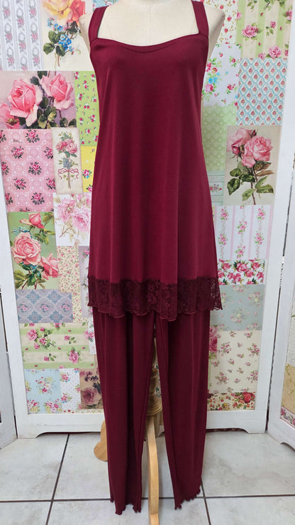 Burgundy Lace 4-Piece Pants Set ML012