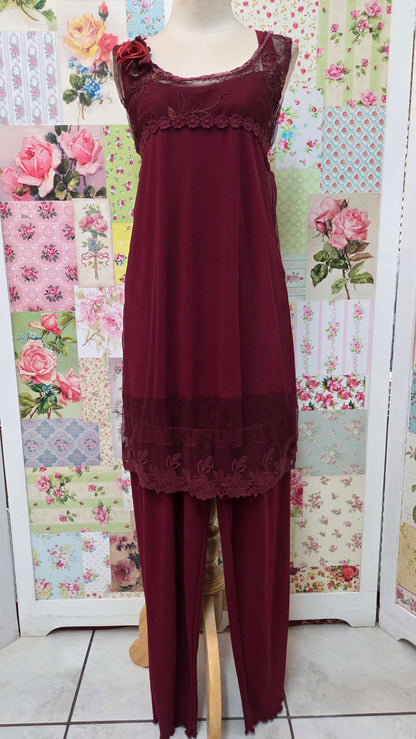 Burgundy Lace 4-Piece Pants Set ML012