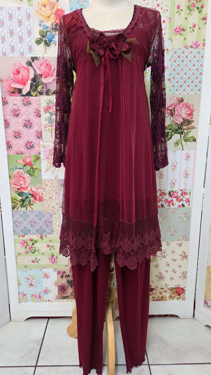Burgundy Lace 4-Piece Pants Set ML012