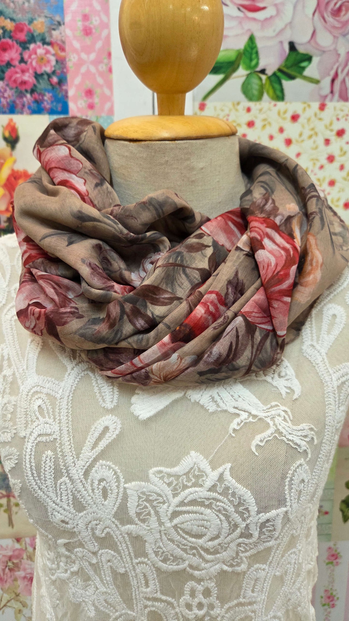 Taupe Printed Chiffon Scarf SE0294