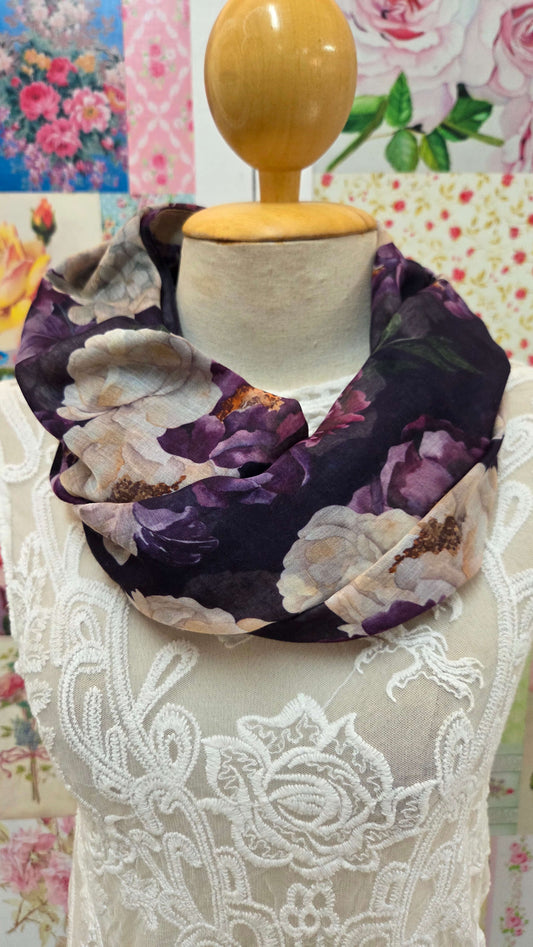 Black With Purple Flower Printed Scarf SE0301