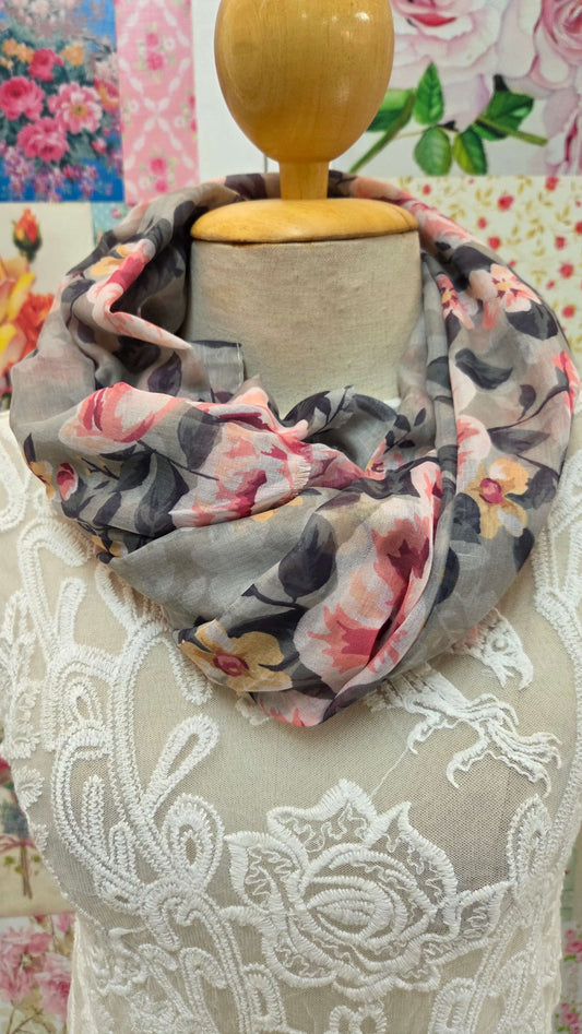 Green & Pink Flower Printed Scarf SE0296
