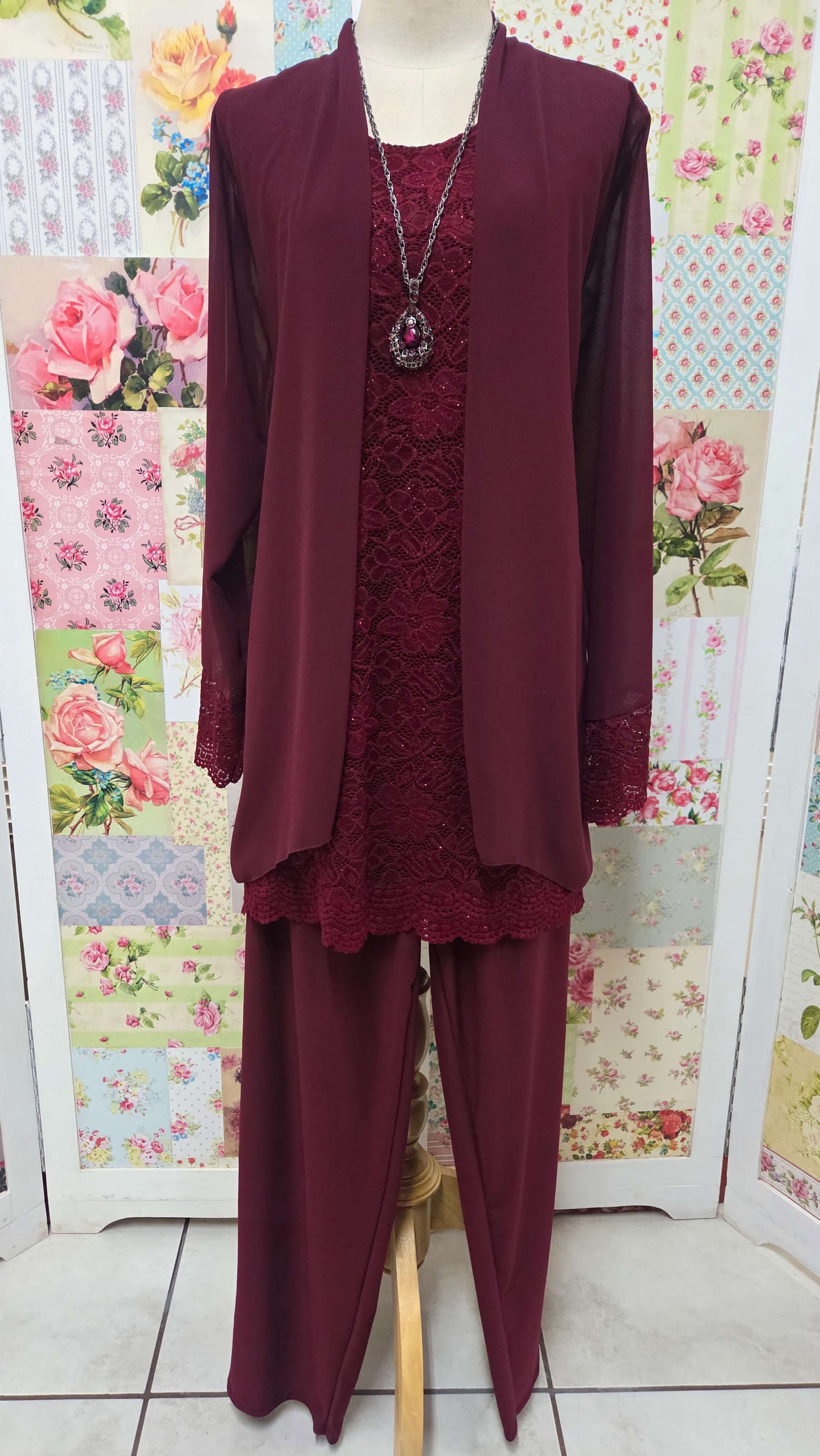 Burgundy 3-Piece Pants Set LR0397
