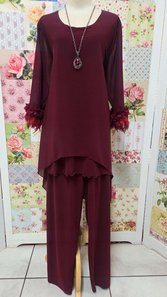 Burgundy 3-Piece Pants Set LR0671