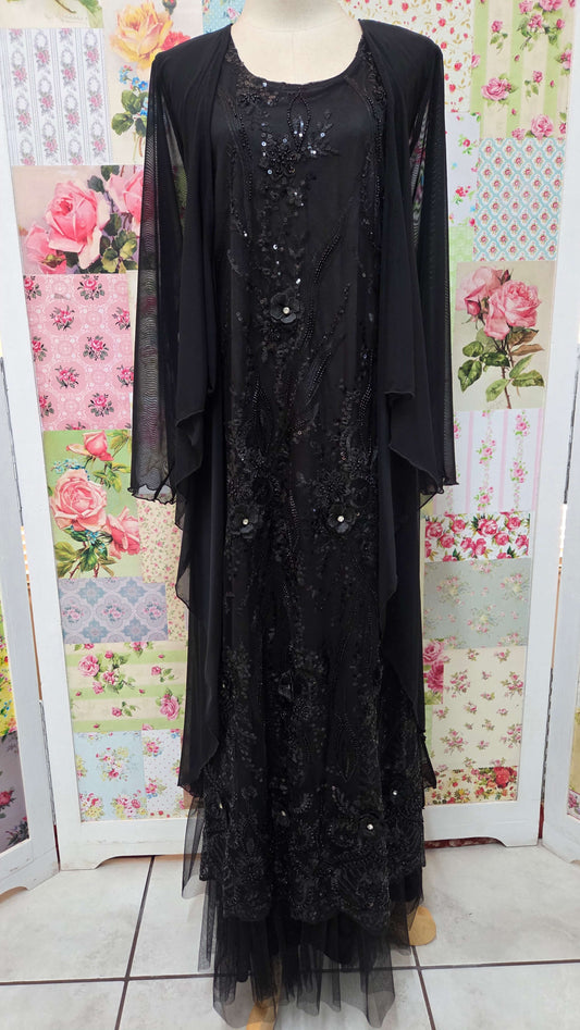 Black lace and mesh jacket 2-piece dress set for mother of the bride and wedding guests, formal wear South Africa