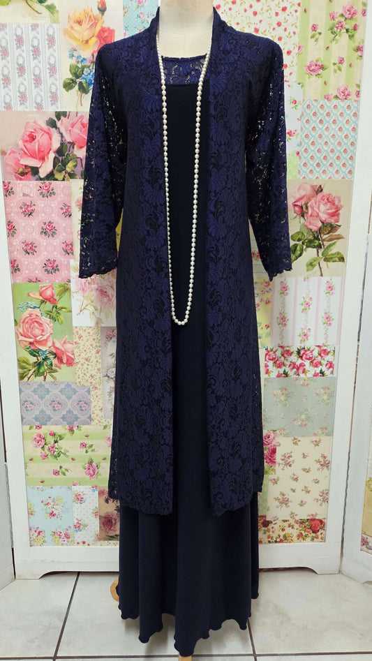 Navy 3-Piece Lace Dress LR0555
