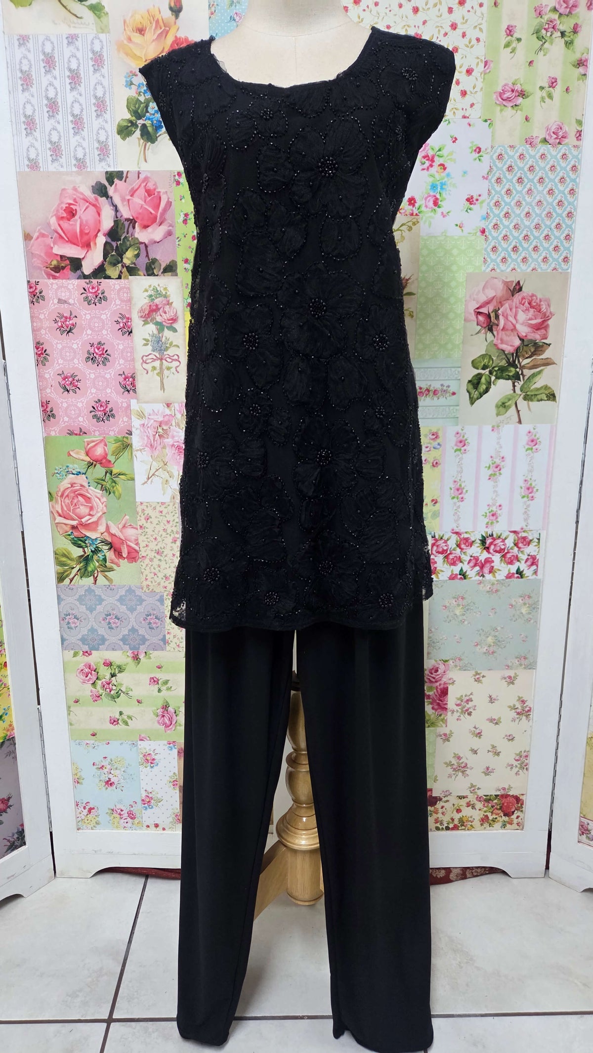 Black Lace 3-Piece Pants Set LR0662