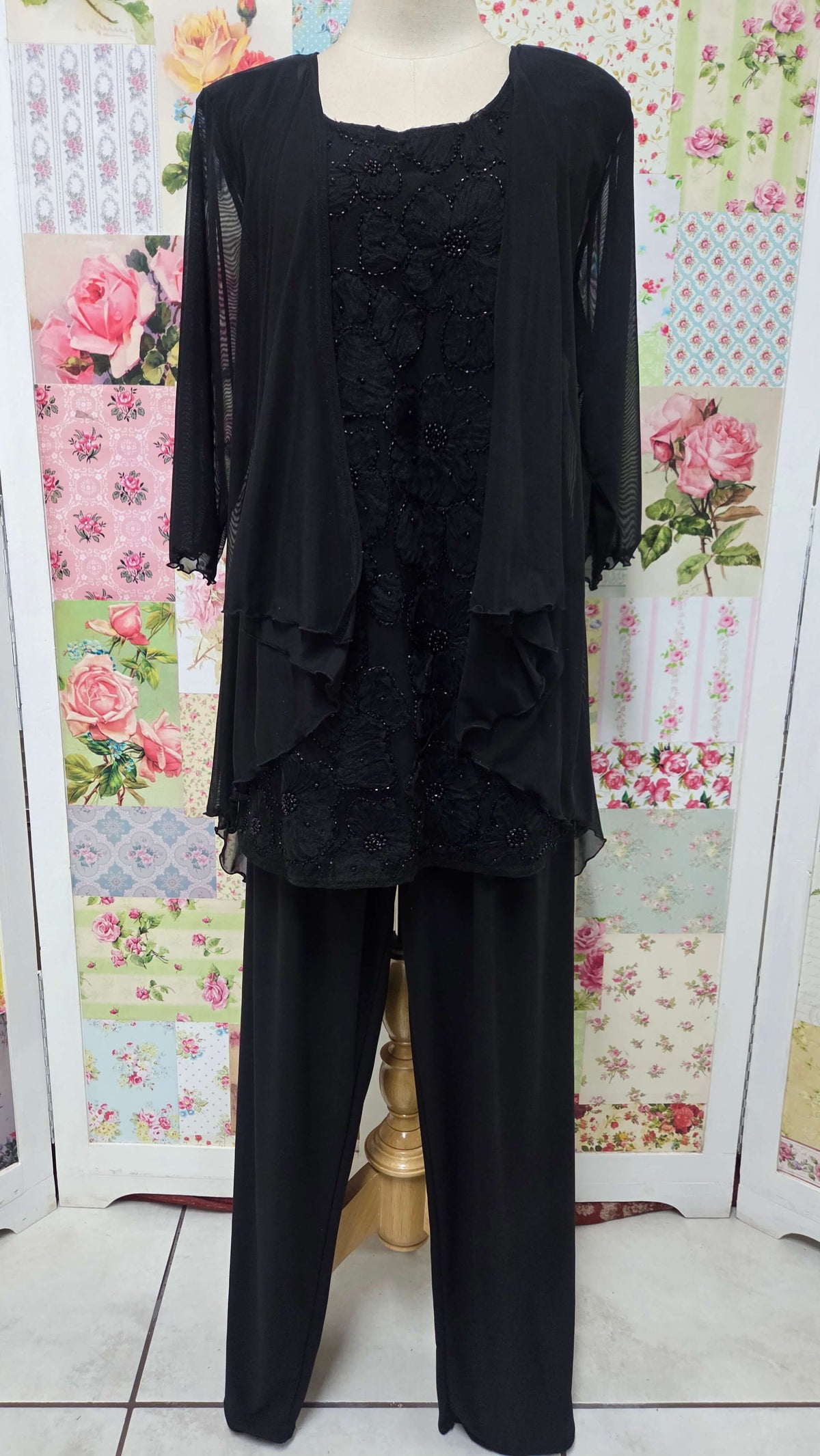 Black Lace 3-Piece Pants Set LR0662