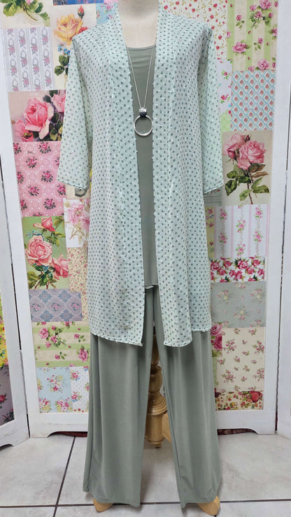 Sage Green Polka Dot 3-Piece Pants Set LR0414