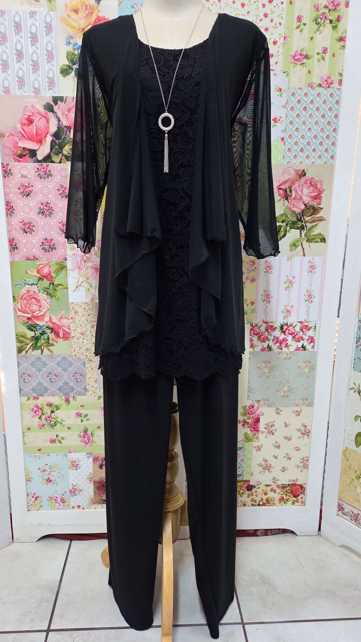Black Lace 3-Piece Pants Set LR0317