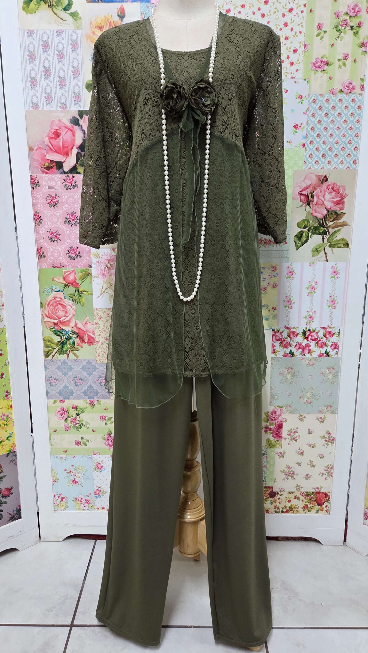 Olive Green 3-Piece Pants Set LR0161