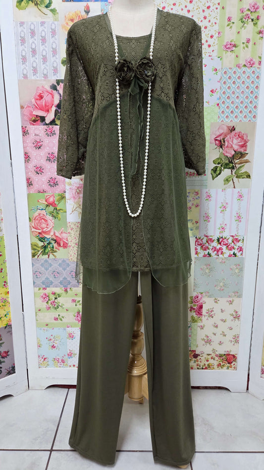 Olive Green 3-Piece Pants Set LR0161