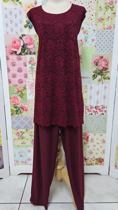 Burgundy 3-Piece Pants Set LR0418