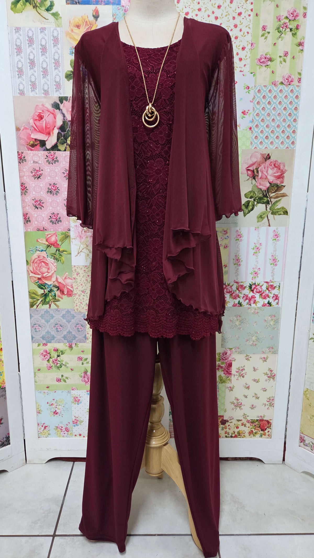 Burgundy 3-Piece Pants Set LR0418