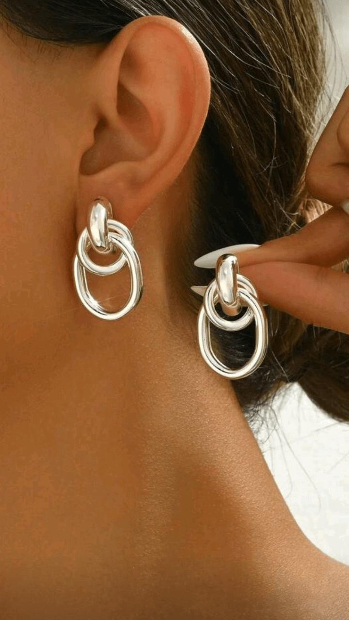Oval Drop Silver EarringJU0132