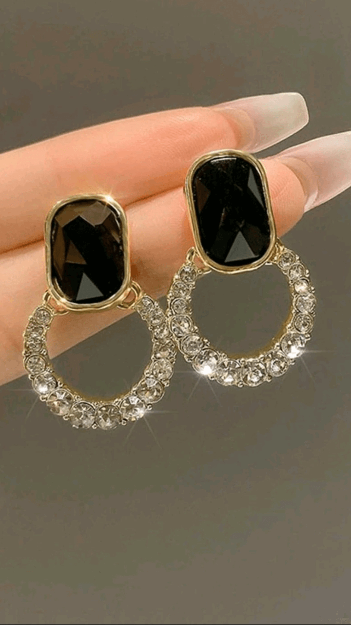 Black Rhinestone Earring JU0148