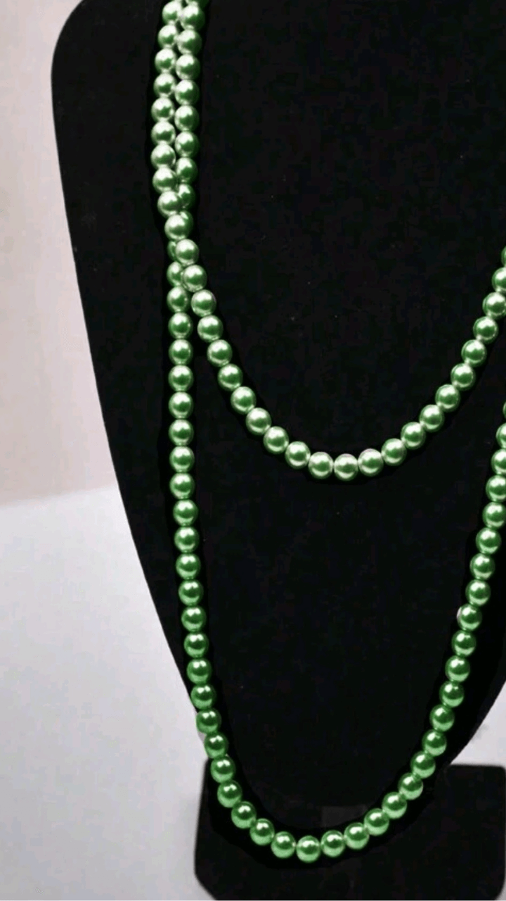 Green Faux Pearl Beads Necklace JU0178