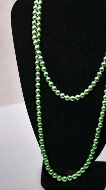 Green Faux Pearl Beads Necklace JU0178
