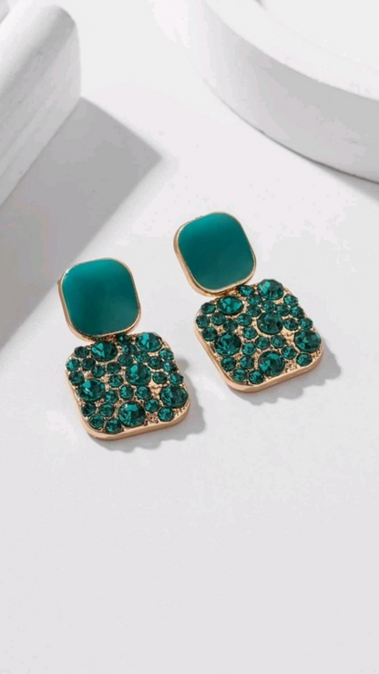 Green Rhinestone Earring JU0272