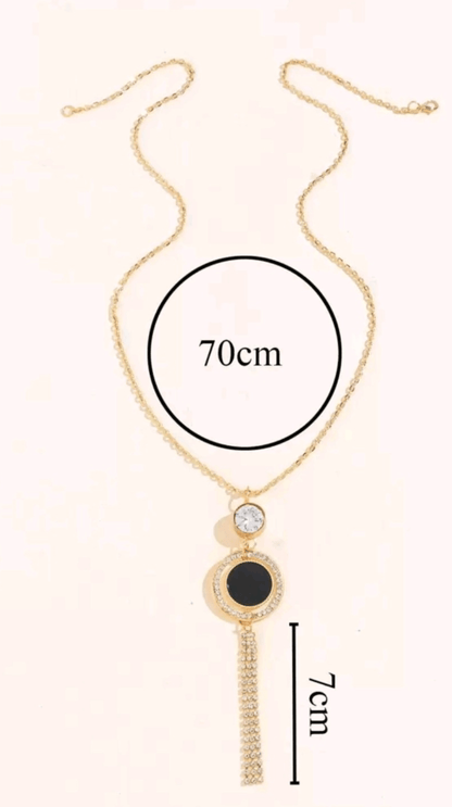 Black & Gold Round Rhinestone Pendant JU0408