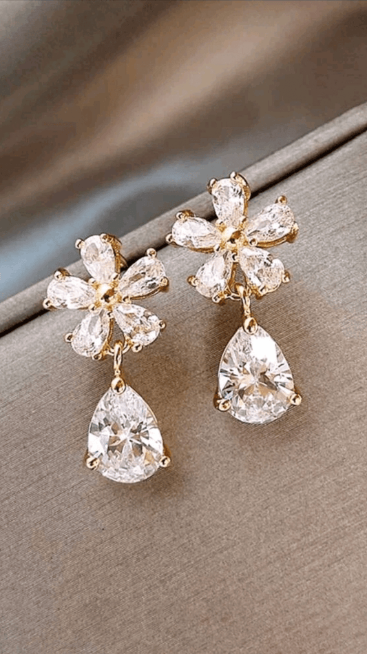 Rhinestone Flower Gold Earring JU019
