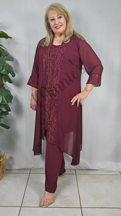 Burgundy 3-Piece Pants Set LR0561