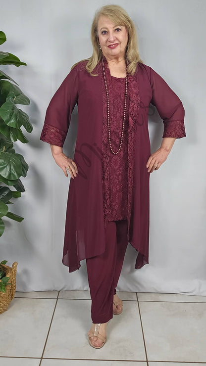 Burgundy 3-Piece Pants Set LR0561