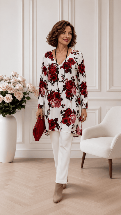 White & Red Printed Top SH007