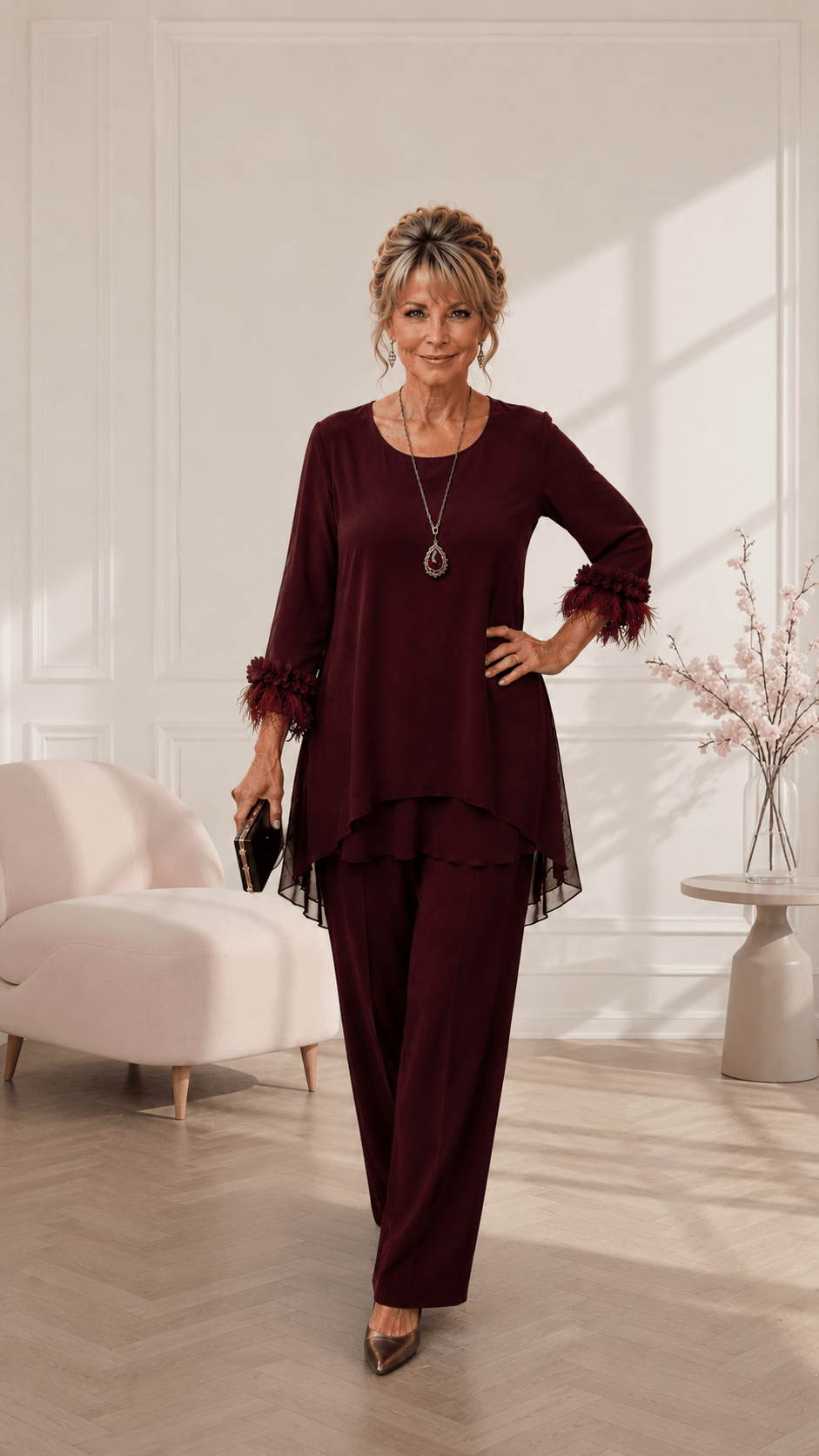 Burgundy 3-Piece Pants Set LR0671