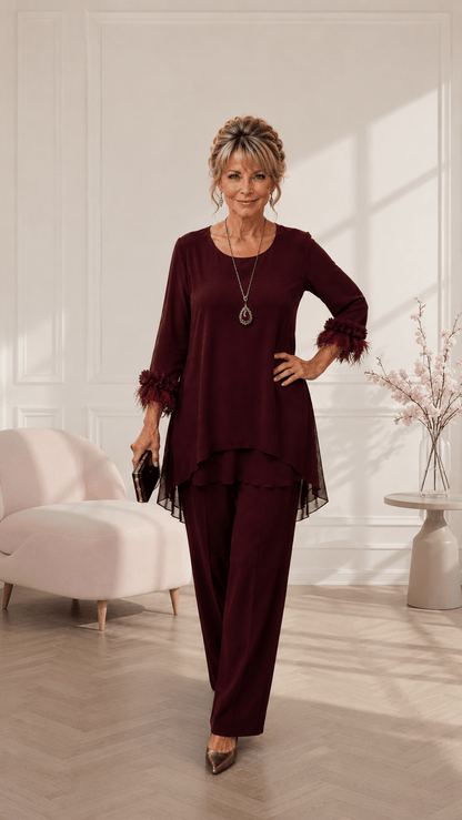 Burgundy 3-Piece Pants Set LR0671