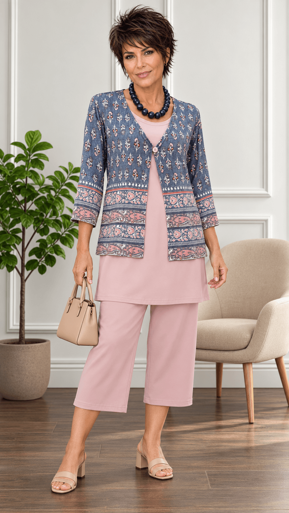 Denim Blue & Coral Short Jacket CH0146