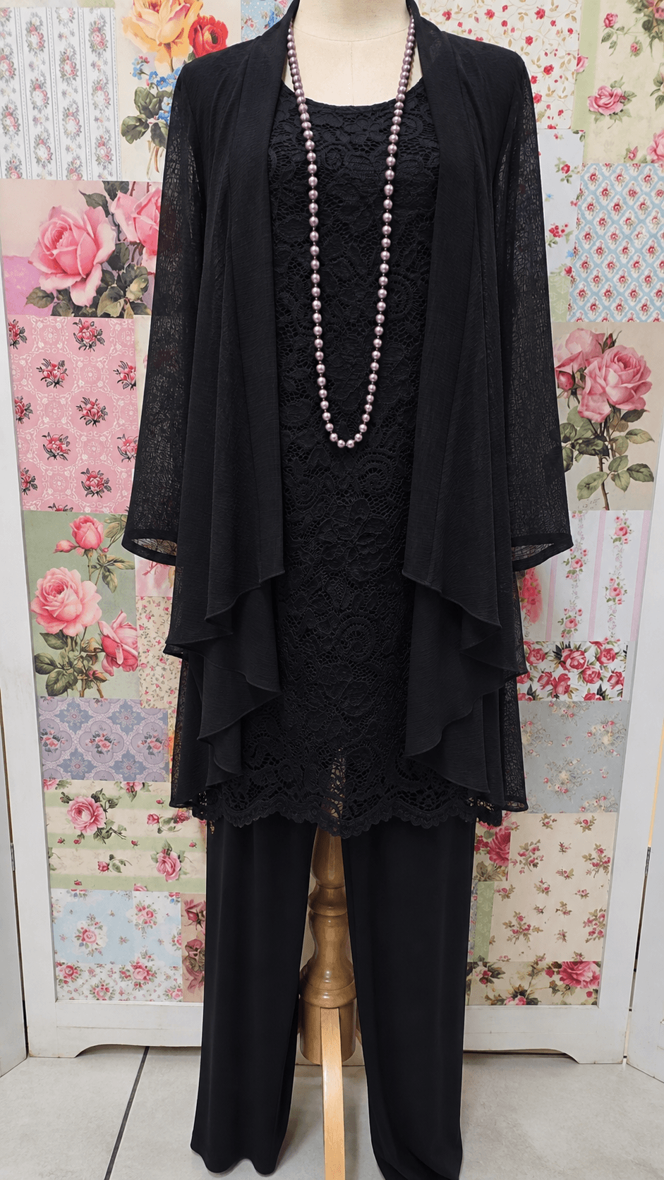Black Lace 3-Piece Pants Set LR0317