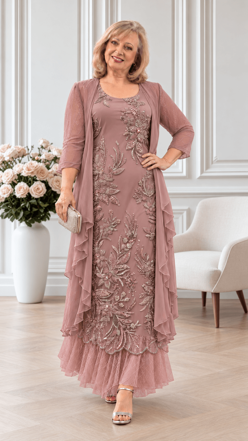 Dusty Pink 2-Piece Lace Dress Set LR0302