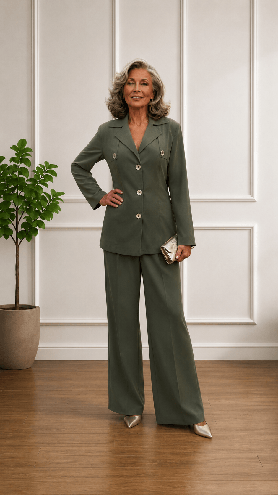 Olive Green 2-Piece Pants Set BS097